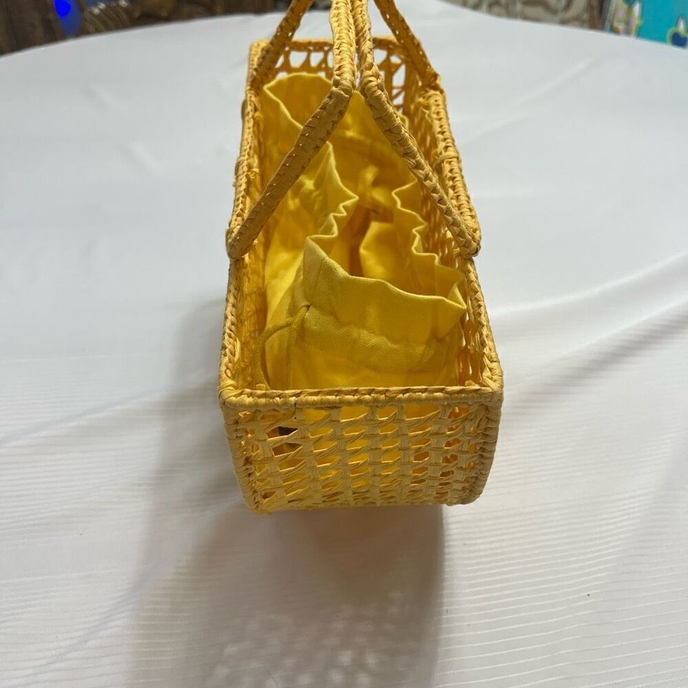 House Of Harlow 1960 Raffia Woven Yellow Basket Purse Handbag New - Picture 5 of 13